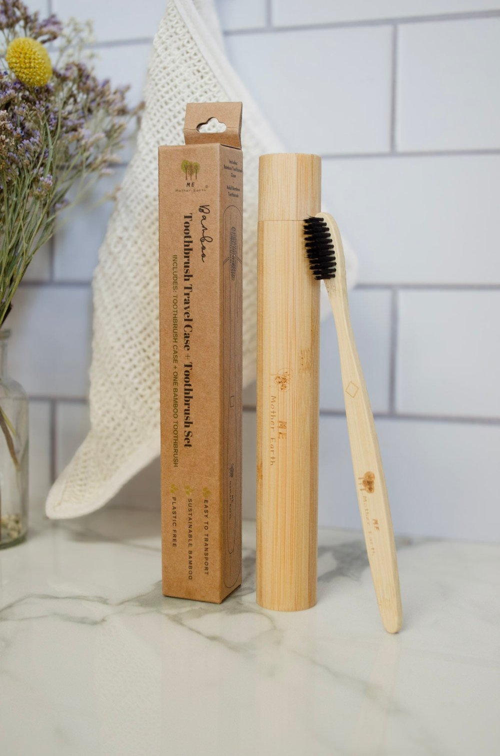 Bamboo Toothbrush Travel Case + Toothbrush Set - Case of 4