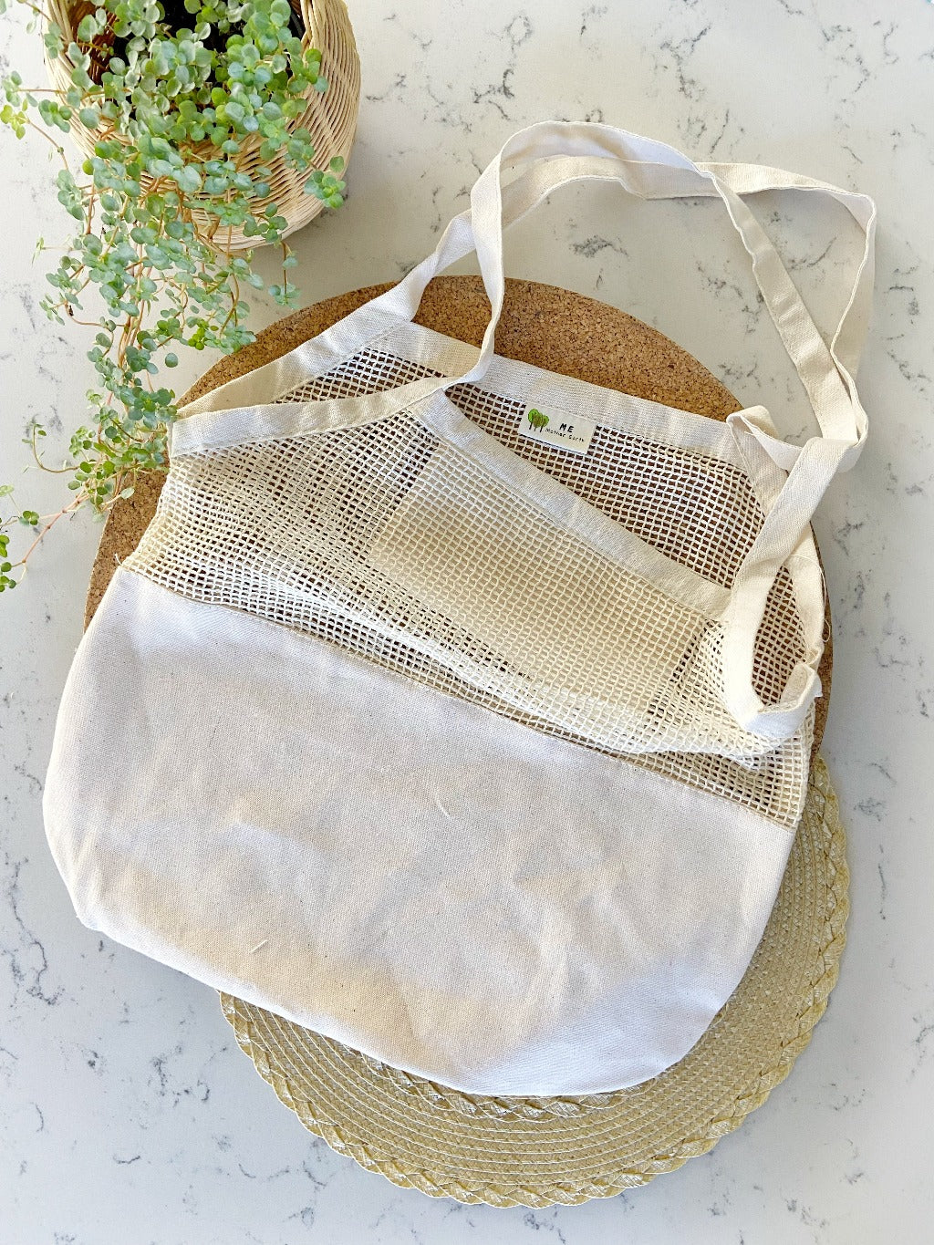 Organic Half Mesh Market Tote with Phone Pocket - Case of 4